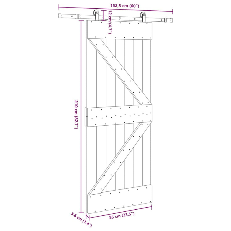 vidaXL tömör fenyőfa tolóajtó fémszerelékszettel 85x210 cm