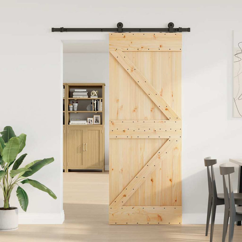 vidaXL tömör fenyőfa tolóajtó fémszerelékszettel 80 x 210 cm