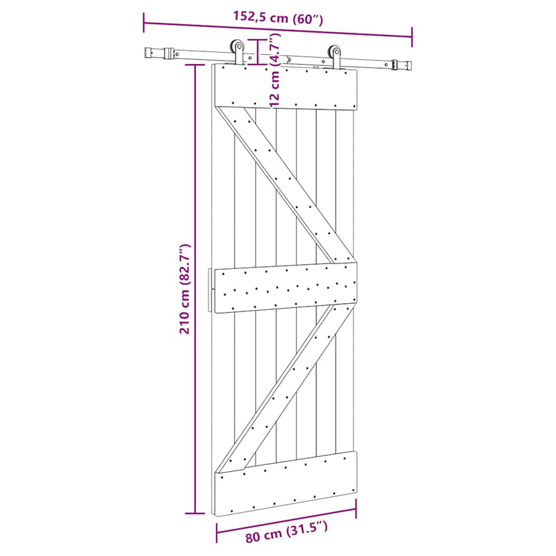 vidaXL tömör fenyőfa tolóajtó fémszerelékszettel 80 x 210 cm