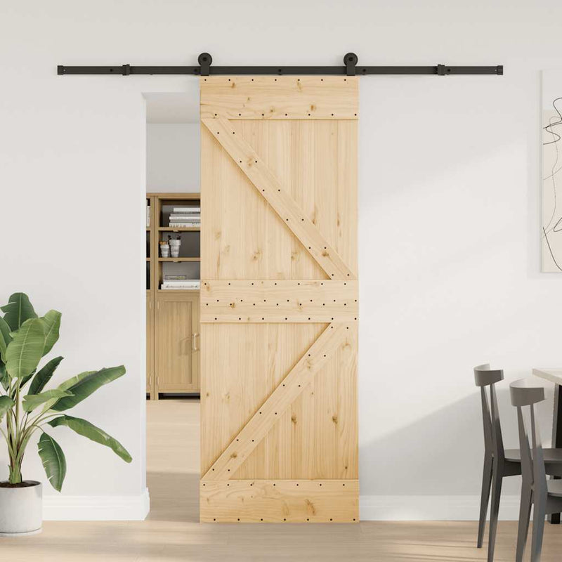 vidaXL tömör fenyőfa tolóajtó fémszerelékszettel 70 x 210 cm