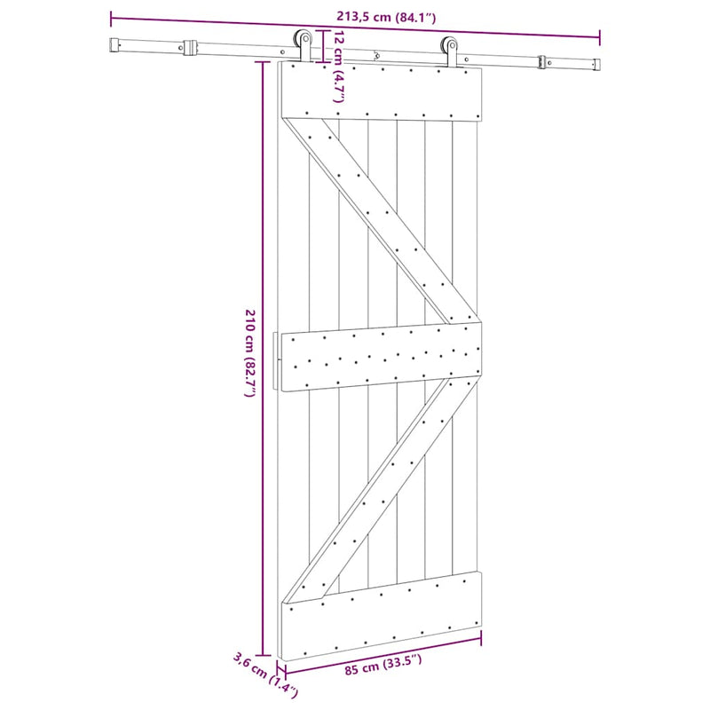 vidaXL tömör fenyőfa tolóajtó fémszerelékszettel 85x210 cm