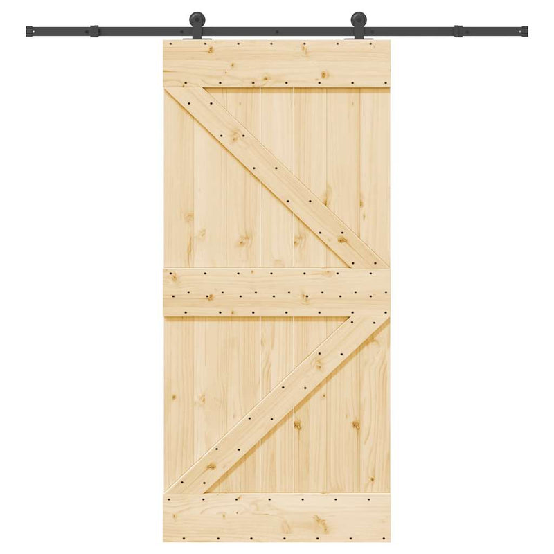 vidaXL tömör fenyőfa tolóajtó fémszerelékszettel 95 x 210 cm