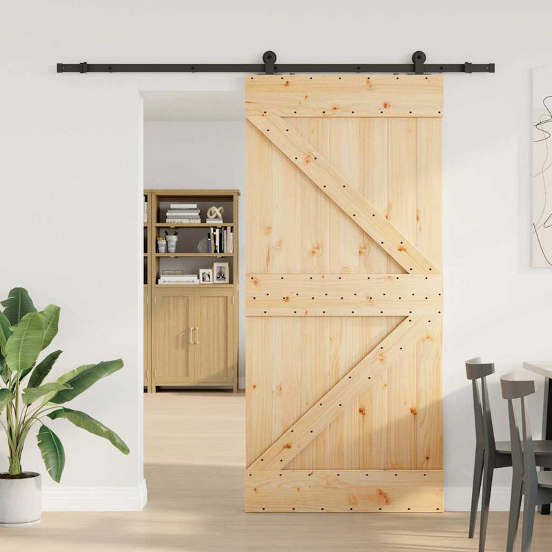 vidaXL tömör fenyőfa tolóajtó fémszerelékszettel 80 x 210 cm