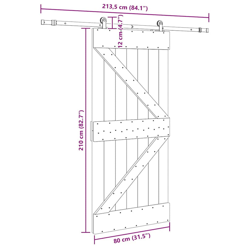 vidaXL tömör fenyőfa tolóajtó fémszerelékszettel 80 x 210 cm