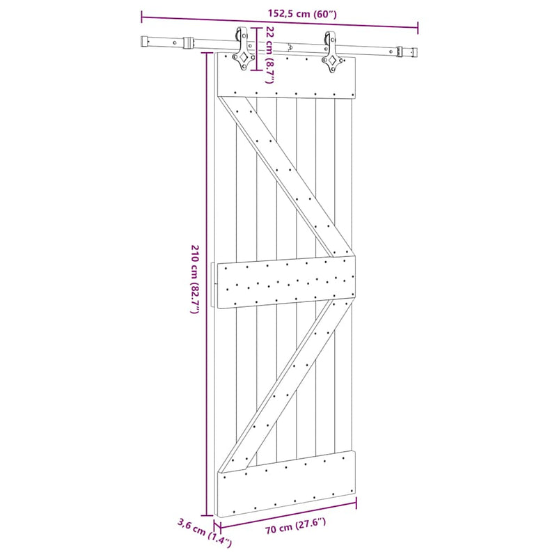 vidaXL tömör fenyőfa tolóajtó fémszerelékszettel 70 x 210 cm