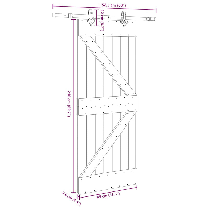 vidaXL tömör fenyőfa tolóajtó fémszerelékszettel 85x210 cm