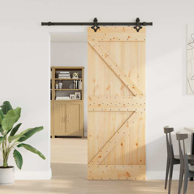 vidaXL tömör fenyőfa tolóajtó fémszerelékszettel 80 x 210 cm