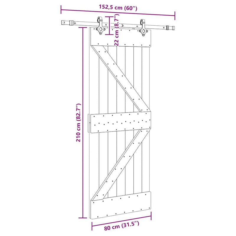 vidaXL tömör fenyőfa tolóajtó fémszerelékszettel 80 x 210 cm