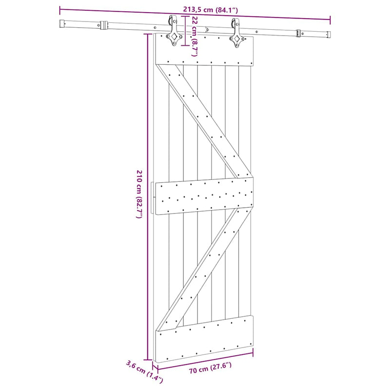 vidaXL tömör fenyőfa tolóajtó fémszerelékszettel 70 x 210 cm