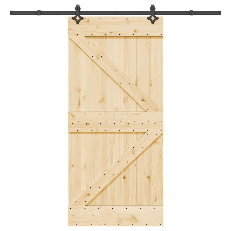 vidaXL tömör fenyőfa tolóajtó fémszerelékszettel 95 x 210 cm