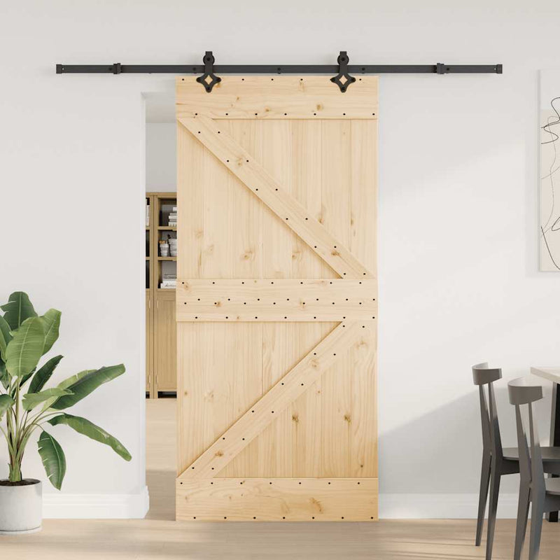 vidaXL tömör fenyőfa tolóajtó fémszerelékszettel 95 x 210 cm