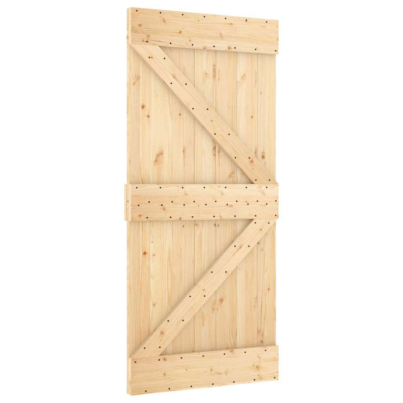 vidaXL tömör fenyőfa tolóajtó fémszerelékszettel 95 x 210 cm