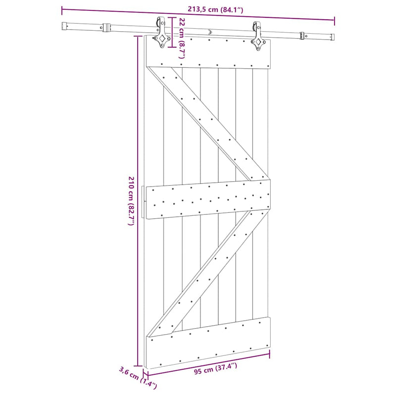 vidaXL tömör fenyőfa tolóajtó fémszerelékszettel 95 x 210 cm
