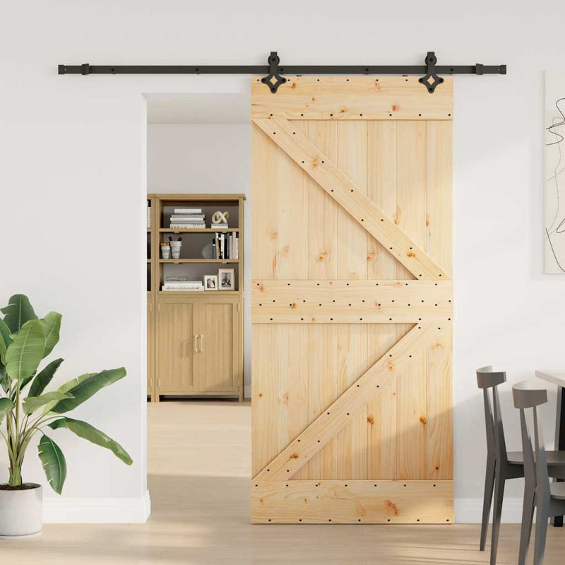 vidaXL tömör fenyőfa tolóajtó fémszerelékszettel 80 x 210 cm