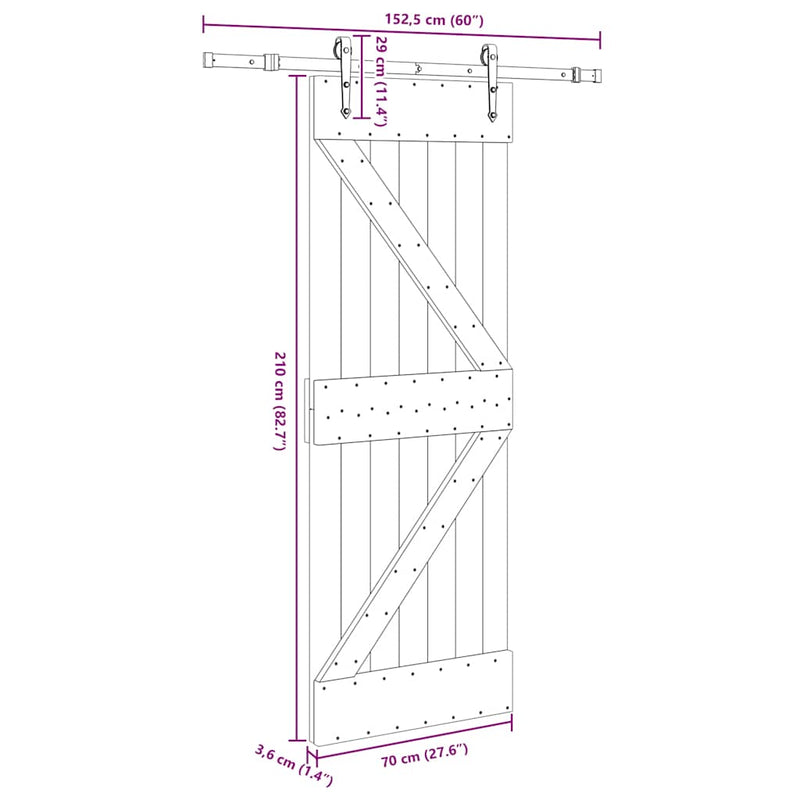 vidaXL tömör fenyőfa tolóajtó fémszerelékszettel 70 x 210 cm
