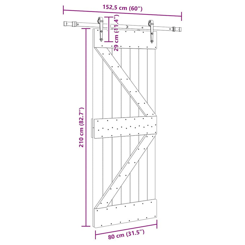 vidaXL tömör fenyőfa tolóajtó fémszerelékszettel 80 x 210 cm