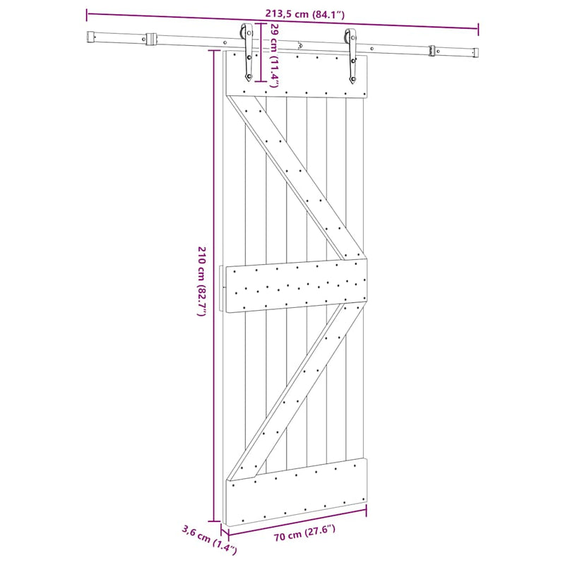 vidaXL tömör fenyőfa tolóajtó fémszerelékszettel 70 x 210 cm