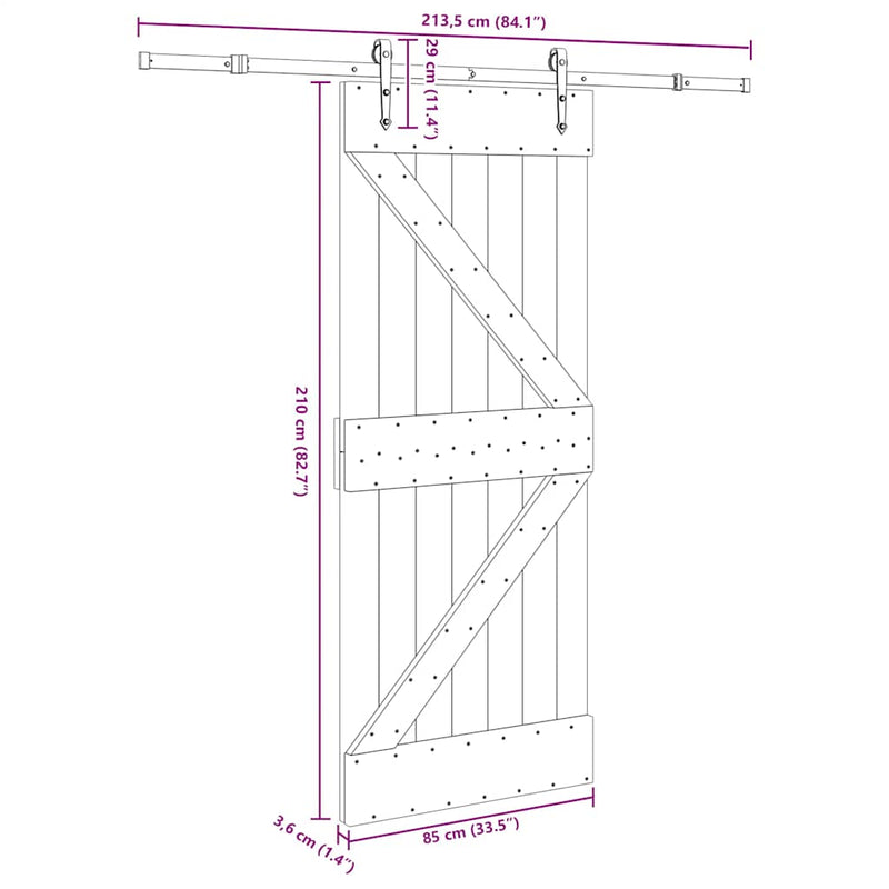 vidaXL tömör fenyőfa tolóajtó fémszerelékszettel 85x210 cm