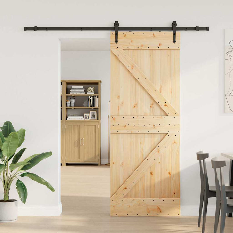 vidaXL tömör fenyőfa tolóajtó fémszerelékszettel 80 x 210 cm
