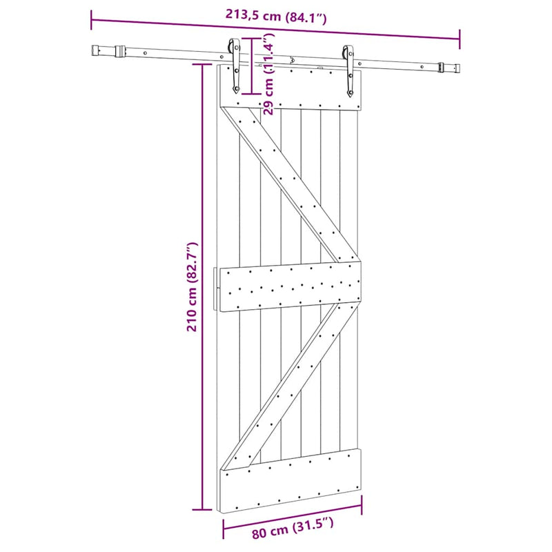 vidaXL tömör fenyőfa tolóajtó fémszerelékszettel 80 x 210 cm