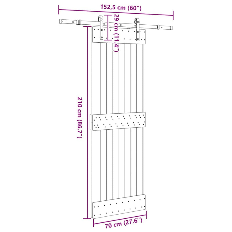 vidaXL tömör fenyőfa tolóajtó fémszerelékszettel 70 x 210 cm