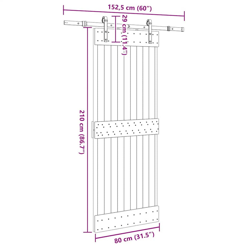 vidaXL tömör fenyőfa tolóajtó fémszerelékszettel 80 x 210 cm