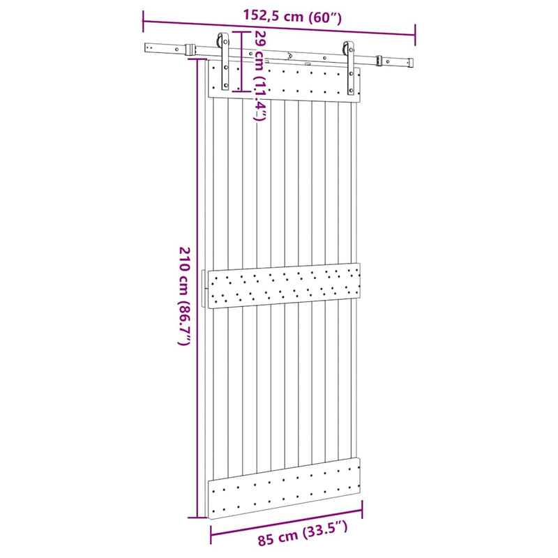vidaXL tömör fenyőfa tolóajtó fémszerelékszettel 85x210 cm