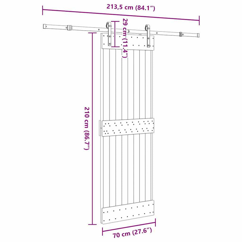 vidaXL tömör fenyőfa tolóajtó fémszerelékszettel 70 x 210 cm