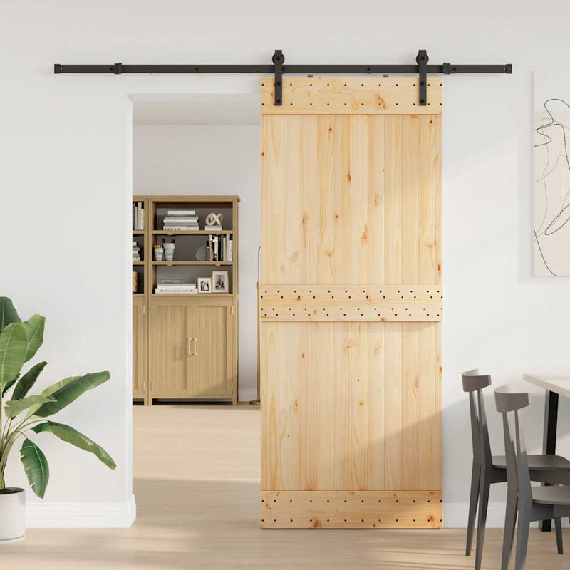 vidaXL tömör fenyőfa tolóajtó fémszerelékszettel 85x210 cm