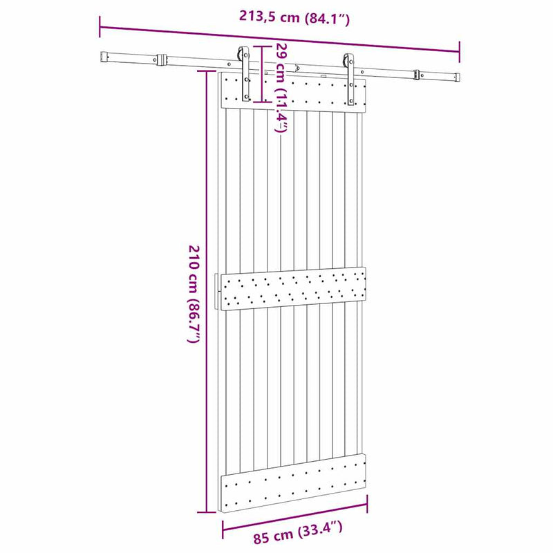 vidaXL tömör fenyőfa tolóajtó fémszerelékszettel 85x210 cm