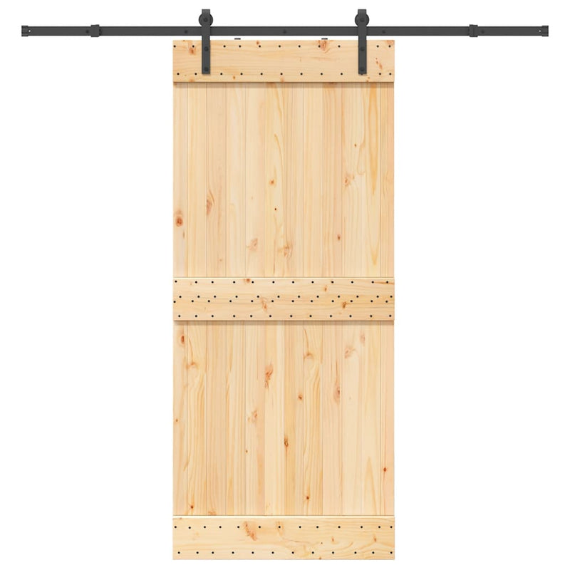 vidaXL tömör fenyőfa tolóajtó fémszerelékszettel 90 x 210 cm