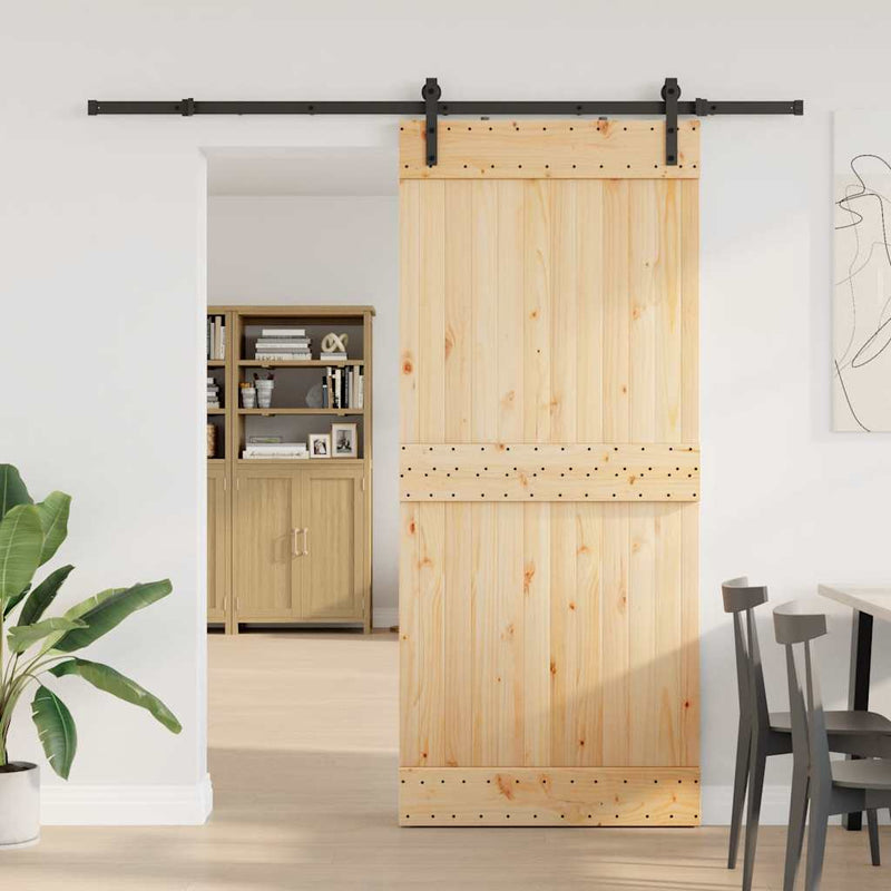 vidaXL tömör fenyőfa tolóajtó fémszerelékszettel 90 x 210 cm