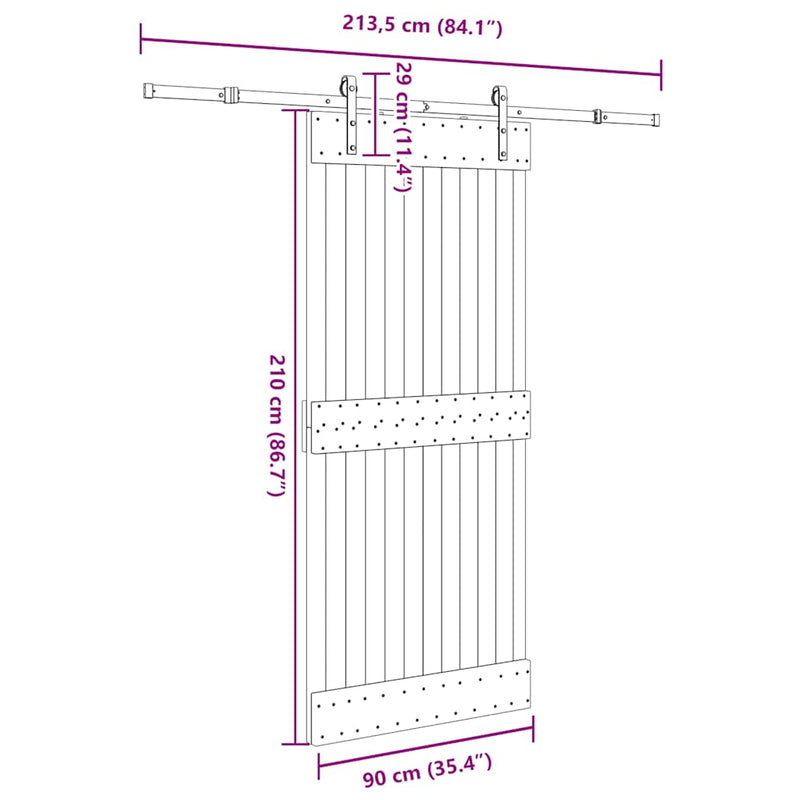 vidaXL tömör fenyőfa tolóajtó fémszerelékszettel 90 x 210 cm