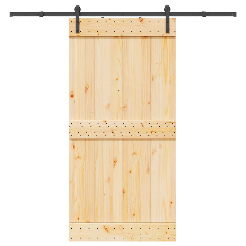 vidaXL tömör fenyőfa tolóajtó fémszerelékszettel 100 x 210 cm