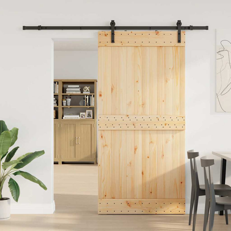 vidaXL tömör fenyőfa tolóajtó fémszerelékszettel 100 x 210 cm