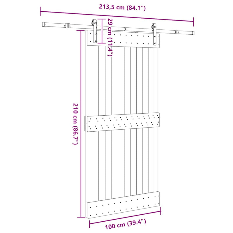vidaXL tömör fenyőfa tolóajtó fémszerelékszettel 100 x 210 cm