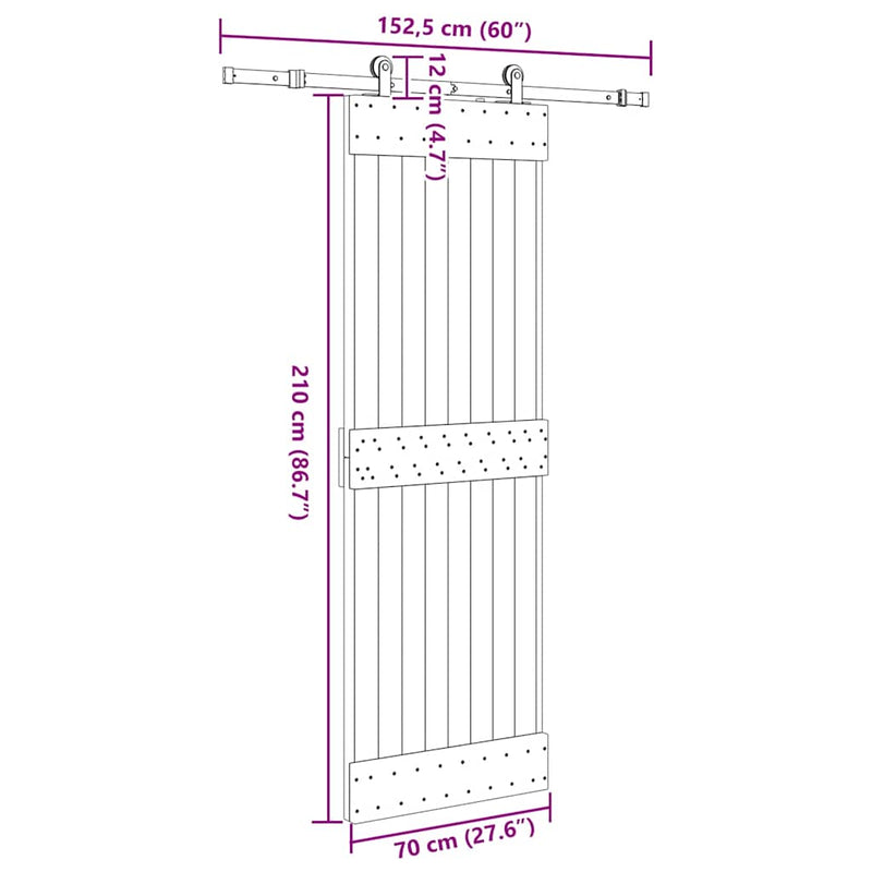 vidaXL tömör fenyőfa tolóajtó fémszerelékszettel 70 x 210 cm