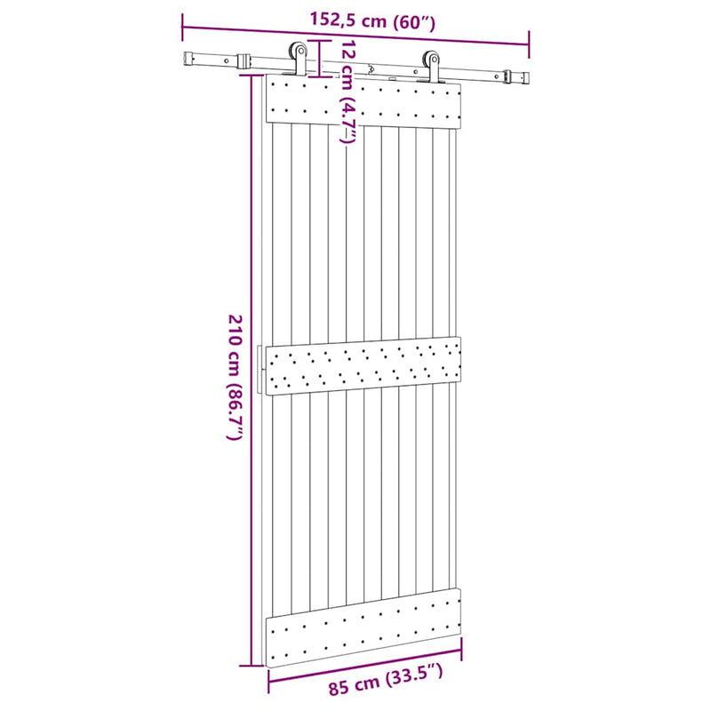 vidaXL tömör fenyőfa tolóajtó fémszerelékszettel 85x210 cm