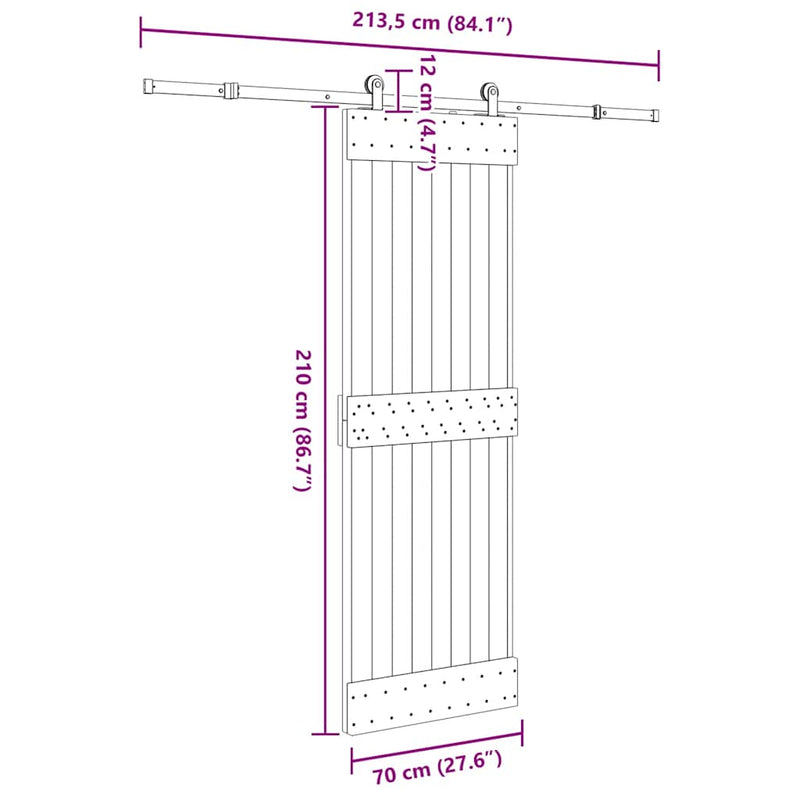 vidaXL tömör fenyőfa tolóajtó fémszerelékszettel 70 x 210 cm