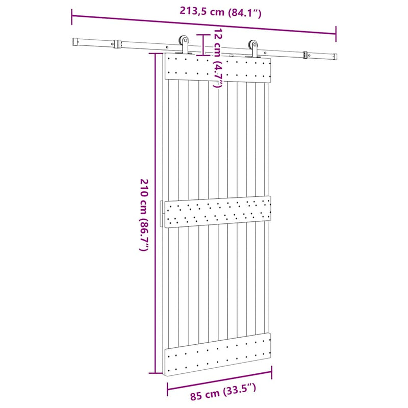 vidaXL tömör fenyőfa tolóajtó fémszerelékszettel 85x210 cm