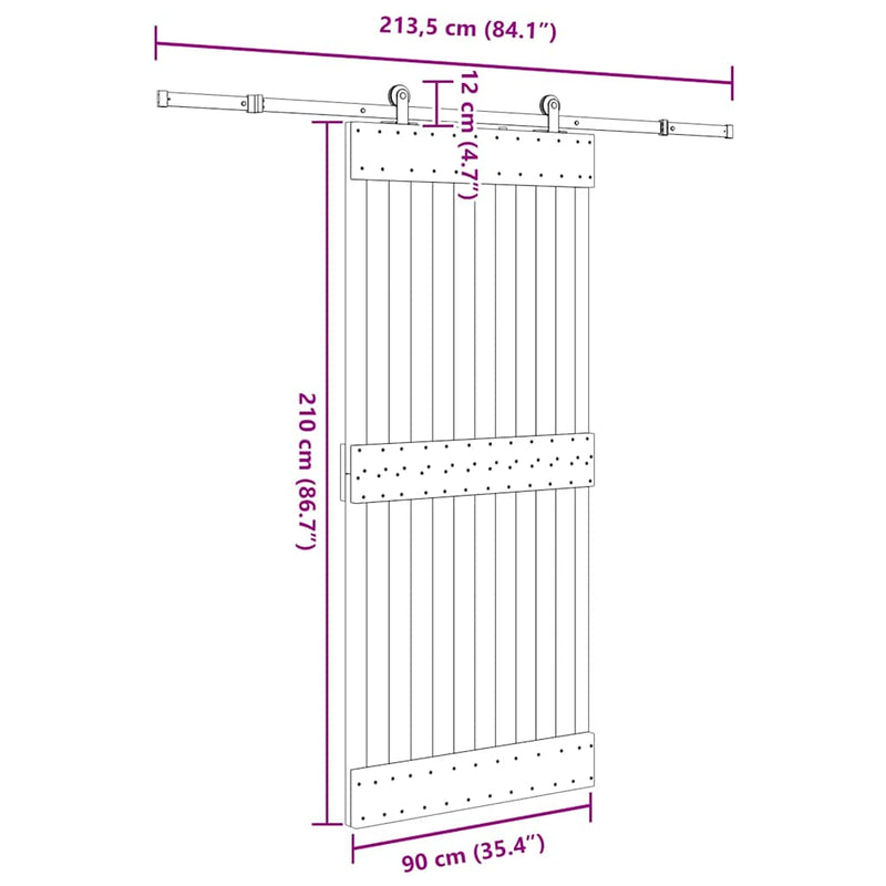 vidaXL tömör fenyőfa tolóajtó fémszerelékszettel 90 x 210 cm