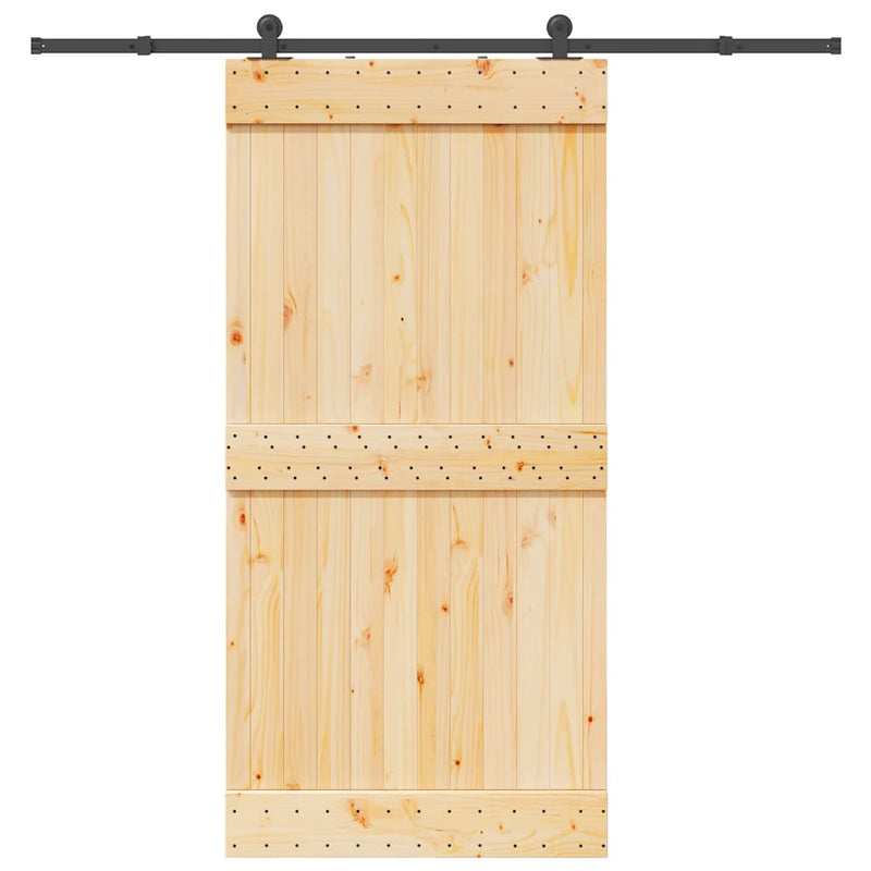 vidaXL tömör fenyőfa tolóajtó fémszerelékszettel 100 x 210 cm