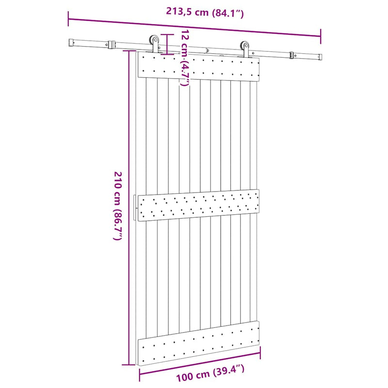 vidaXL tömör fenyőfa tolóajtó fémszerelékszettel 100 x 210 cm