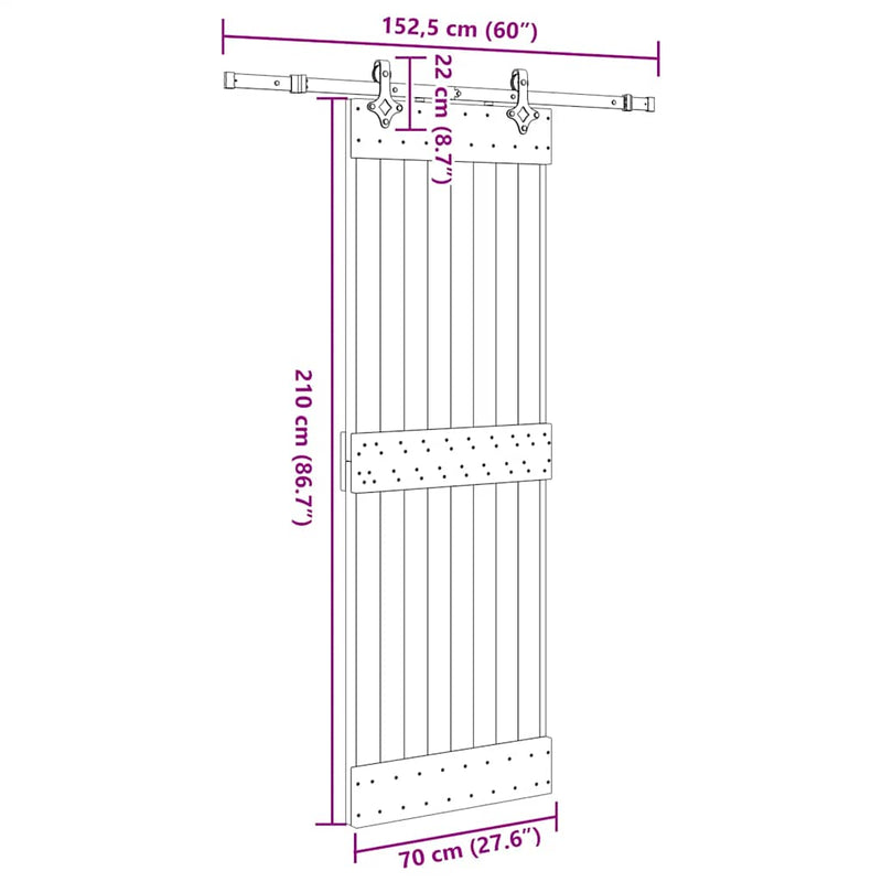 vidaXL tömör fenyőfa tolóajtó fémszerelékszettel 70 x 210 cm