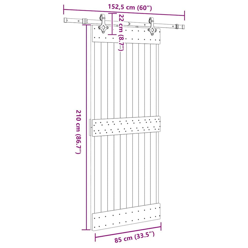 vidaXL tömör fenyőfa tolóajtó fémszerelékszettel 85x210 cm