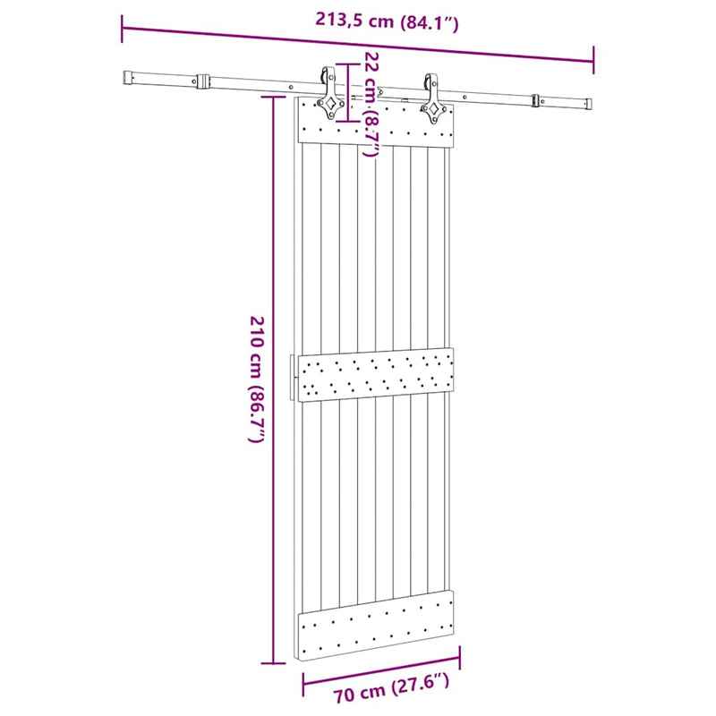 vidaXL tömör fenyőfa tolóajtó fémszerelékszettel 70 x 210 cm