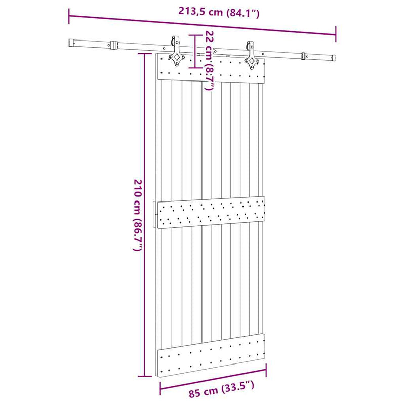 vidaXL tömör fenyőfa tolóajtó fémszerelékszettel 85x210 cm