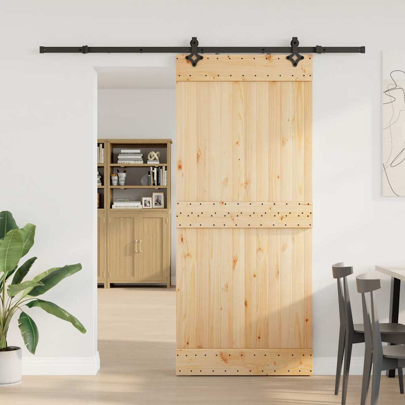 vidaXL tömör fenyőfa tolóajtó fémszerelékszettel 90 x 210 cm