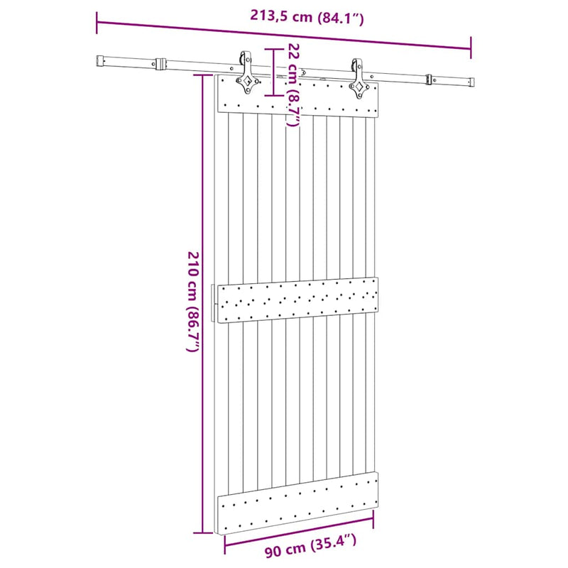 vidaXL tömör fenyőfa tolóajtó fémszerelékszettel 90 x 210 cm