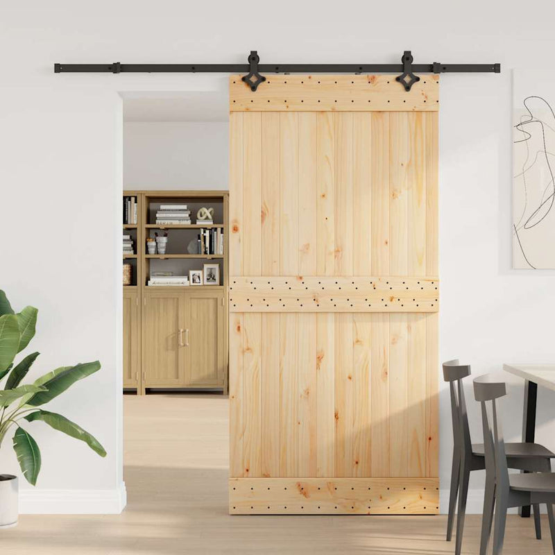 vidaXL tömör fenyőfa tolóajtó fémszerelékszettel 100 x 210 cm